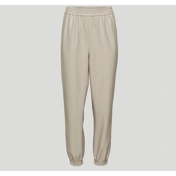 Aritzia Babaton Zedel Pants Beige Faux Leather Joggers 2XL Minimalist High Waist - Picture 13 of 13
